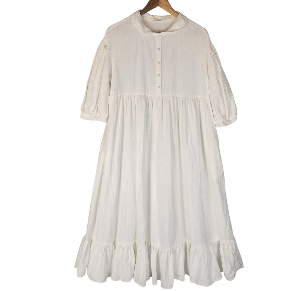 Little Women Atelier Meg Oversized Dress Medium White Linen Midi Cottagecore